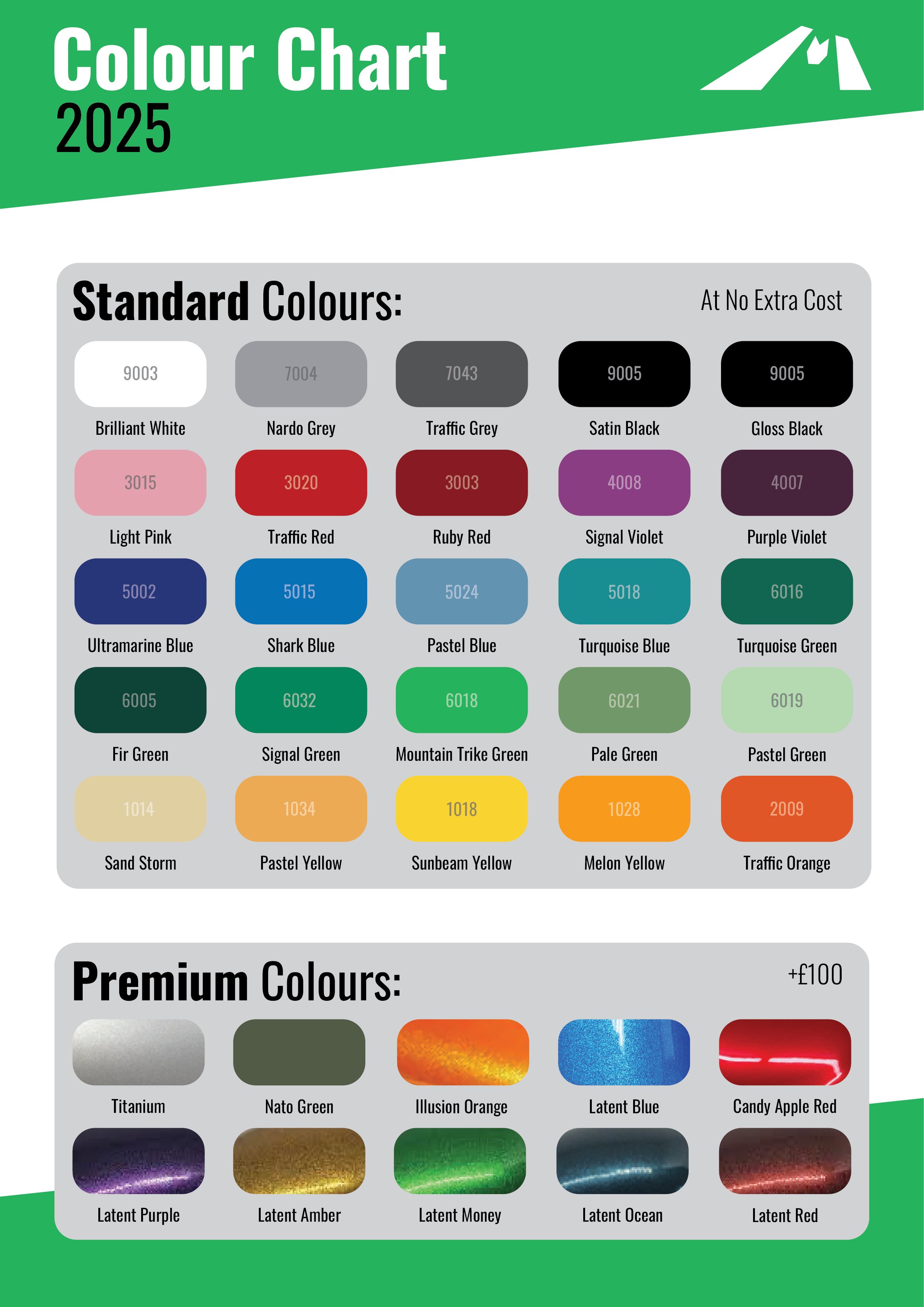 2025 Mountain Trike Colour Chart