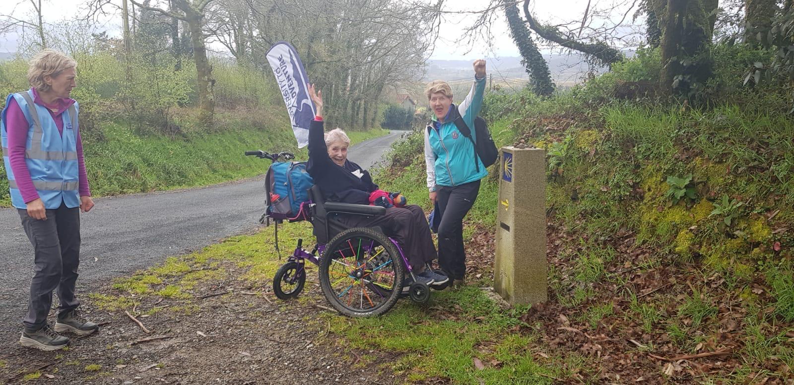 Sally's Pilgrimage in an off-road all terrain wheelchair